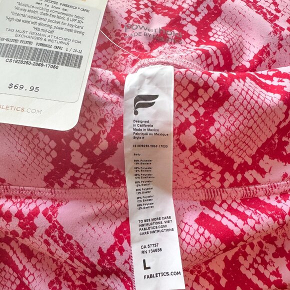 NWT Fabletics High-Waisted Printed PowerHold® Capri Pink Snakeskin Womens Size L - Picture 6 of 7